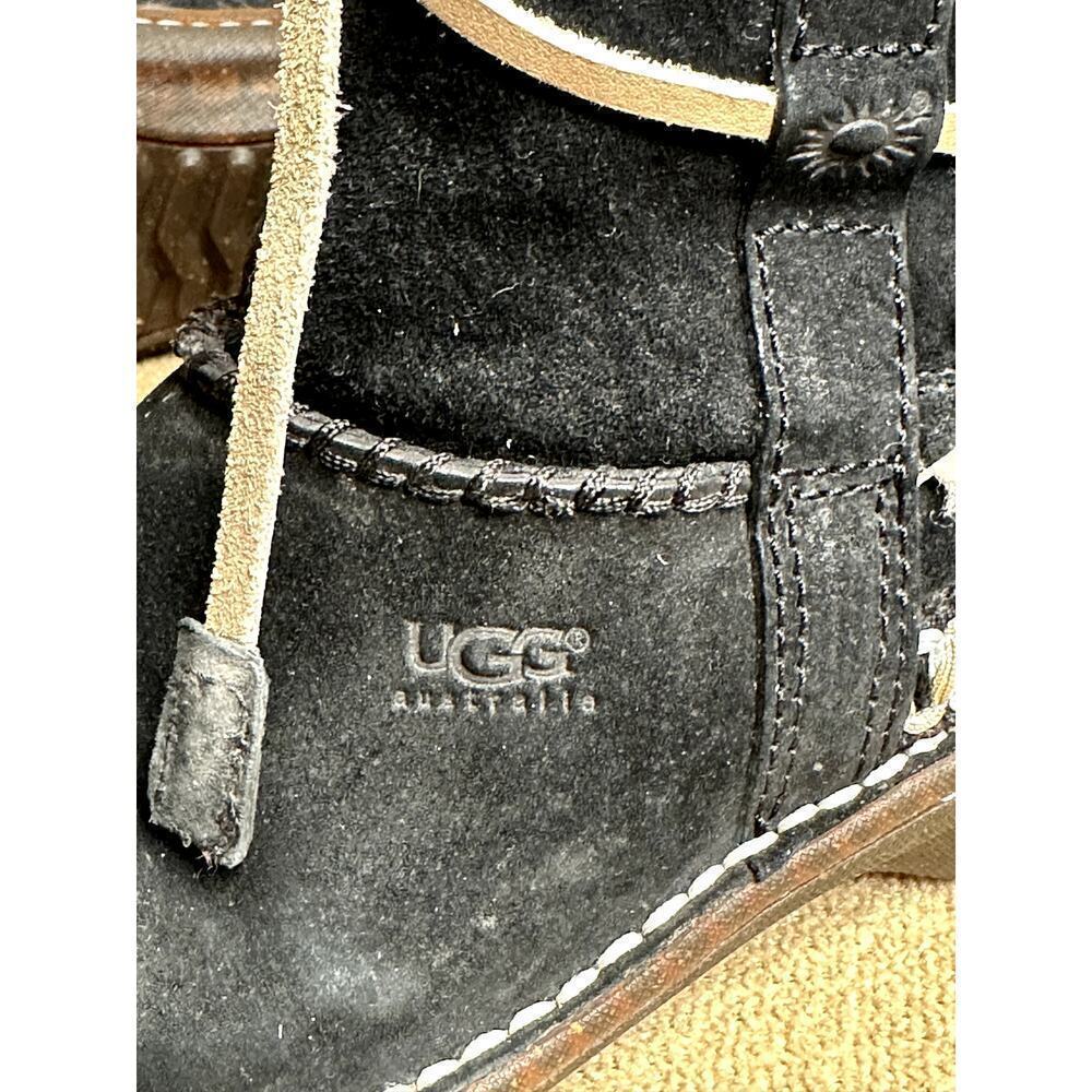 Ugg Black Suede Shearling Inside Slip On Winter Booties Women's Sz 7 Heel 1.5" - Picture 7 of 13